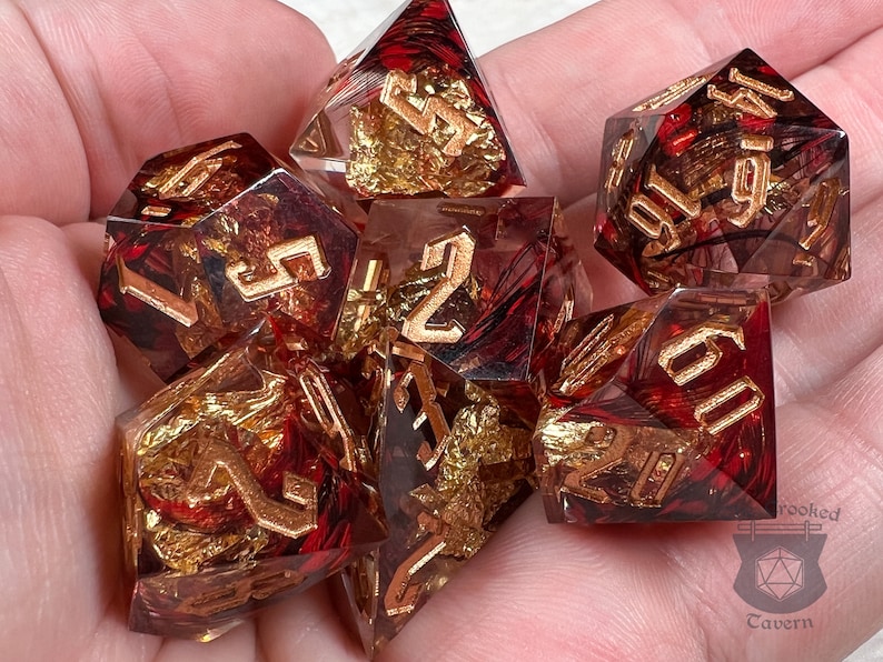 Set di dadi Phoenix Fire per D&D / Dadi poliedrici per giochi di ruolo fatti a mano con bordi affilati immagine 5