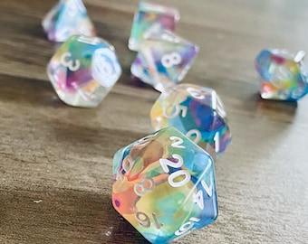 Bard Song DnD Dice Set for Dungeons and Dragons | D20 TTRPG Polyhedral Dice Set | Resin Swimming with Magical Colors!