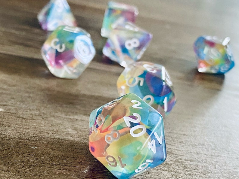 Bard Song DnD Dice Set for Dungeons and Dragons | D20 TTRPG Polyhedral Dice Set | Resin Swimming with Magical Colors! 