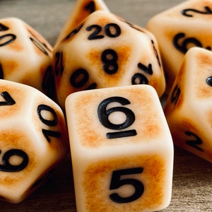 Ancient Bone DnD Dice Set | Faux Bone Polyhedral Dice for TTRPGs