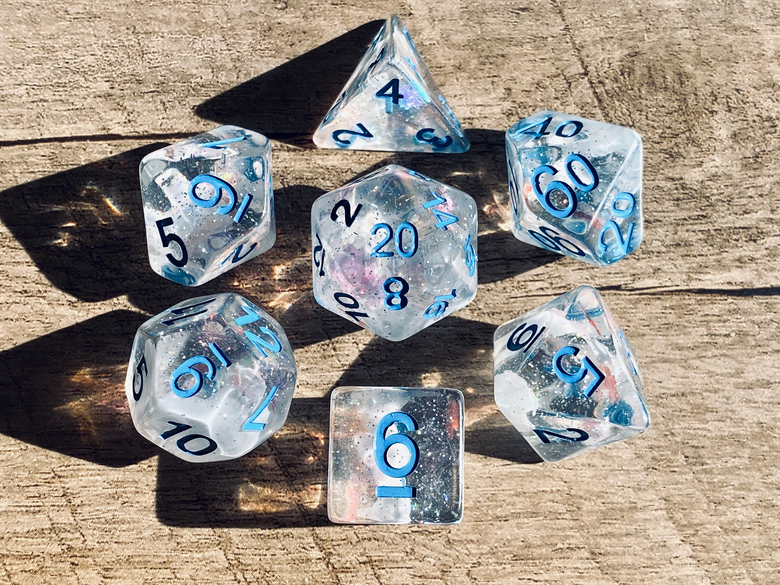 d4 Horizon Glittery Blue White Pearl 4 Sided Polyhedral Dice Lot RPG D&D 5 