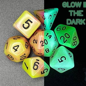 Glow in the Dark Dnd Dice Set | Dungeons and Dragons | Pink/Yellow Polyhedral RPG Dice