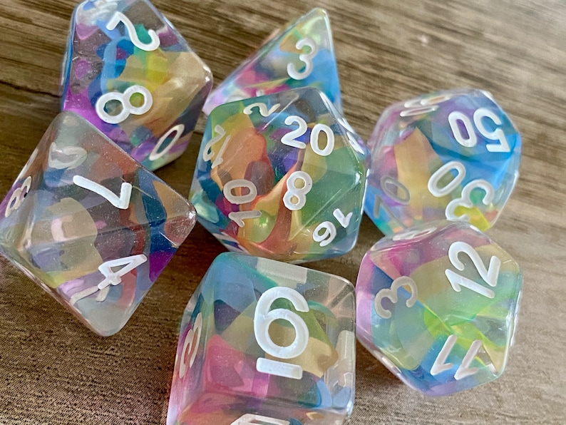 Bard Song DnD Dice Set for Dungeons and Dragons | D20 TTRPG Polyhedral Dice Set | Resin Swimming with Magical Colors! 