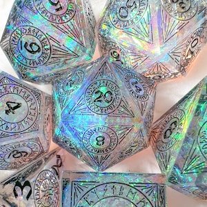 Rune Light DnD Dice Set for Dungeons and Dragons | D20 TTRPG Polyhedral Sharp Edge Dice Set | Handmade Sharp Edge, Square Edge Dice!