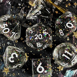 Conjunto de dados Dark Matter DnD | Dungeons and Dragons | Colorido / Glitter preto dentro!