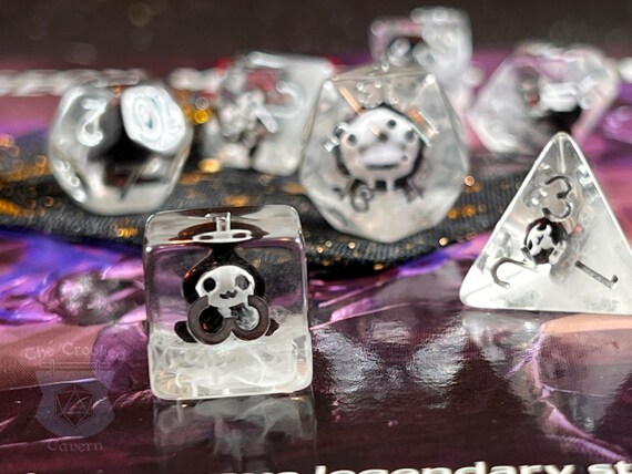 Dark Side Haunted Ghost Polyhedral Dice Set For DND - 7-Piece Acrylic Set With Velvet Bag