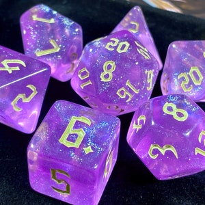 Portal DnD Dice Set for Dungeons and Dragons | D20 TT RPG Polyhedral Dice Set | Purple iridescent sparkle dice!