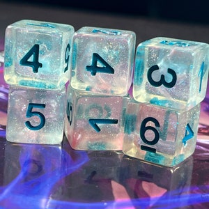 Cold Snap D6 Only Dice Set for Dungeons and Dragons | Clear Resin with Blue Swirl and Sparkles