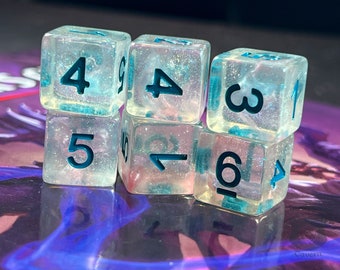 Cold Snap D6 Only Dice Set for Dungeons and Dragons | Clear Resin with Blue Swirl and Sparkles