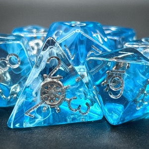 Ghost Ship DnD Dice Set | D20 TTRPG Polyhedral Dice | Ship&#39;s Wheel Inside!