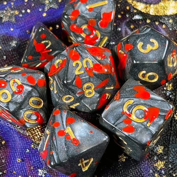 Eviscerate DnD Dice Set for Dungeons and Dragons | D20 TT RPG Polyhedral Dice Set | Faux Stone splatted with Faux Blood