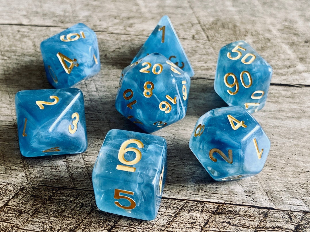 BLUE JADE Dnd Dice Set for Dungeons and Dragons, Faux Jade Polyhedral