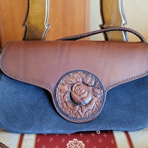 Vintage ladies genuine leather suede bag handmade