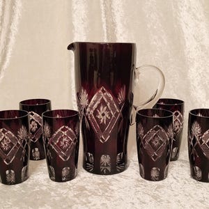 Wine glasses set 6 pieces and carafe lead crystal glass Cabinet Römer hand cut Germany