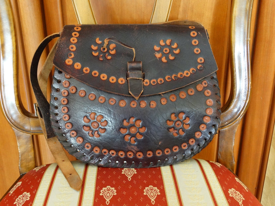 Jahrgang Damen Tasche Echtleder Handbag Braun Schultertasche Handmade Germany, foto 1 di 5