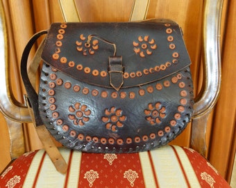 Vintage ladies bag genuine leather handbag brown shoulder bag handmade Germany