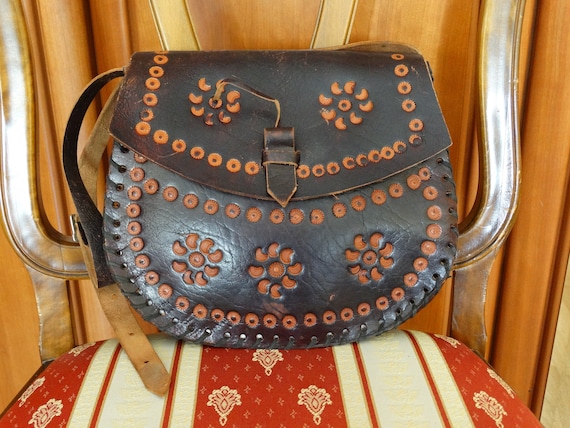 Jahrgang Damen Tasche Echtleder Handbag Braun Schultertasche Handmade Germany