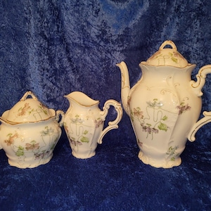 Antiguo juego de té vintage porcelana cafetera jarra de leche azucarero Alemania