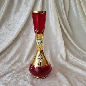 Vase Decor Glass Mouth Blown Enamel Flowers Italy