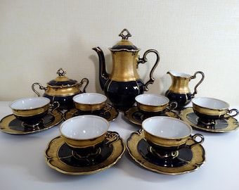 Ilmenau Carmen Mocha Serviço de porcelana para 6 pessoas Xícara de café Pires Xícara de chá de porcelana Ouro cobalto
