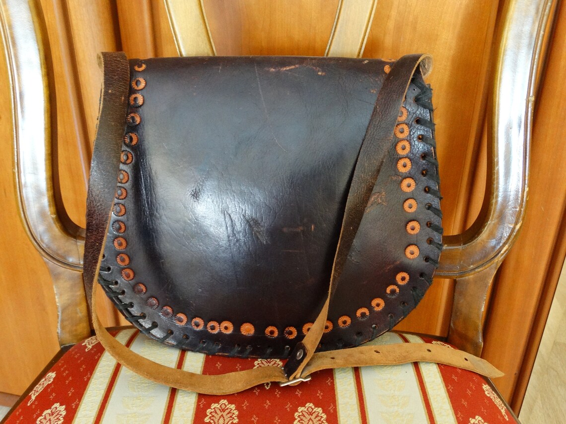 Jahrgang Damen Tasche Echtleder Handbag Braun Schultertasche Handmade Germany, foto 4 di 5