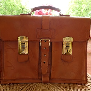 Vintage Teacher Bag Bag Sac à main en cuir véritable Porte-documents Marron Allemagne