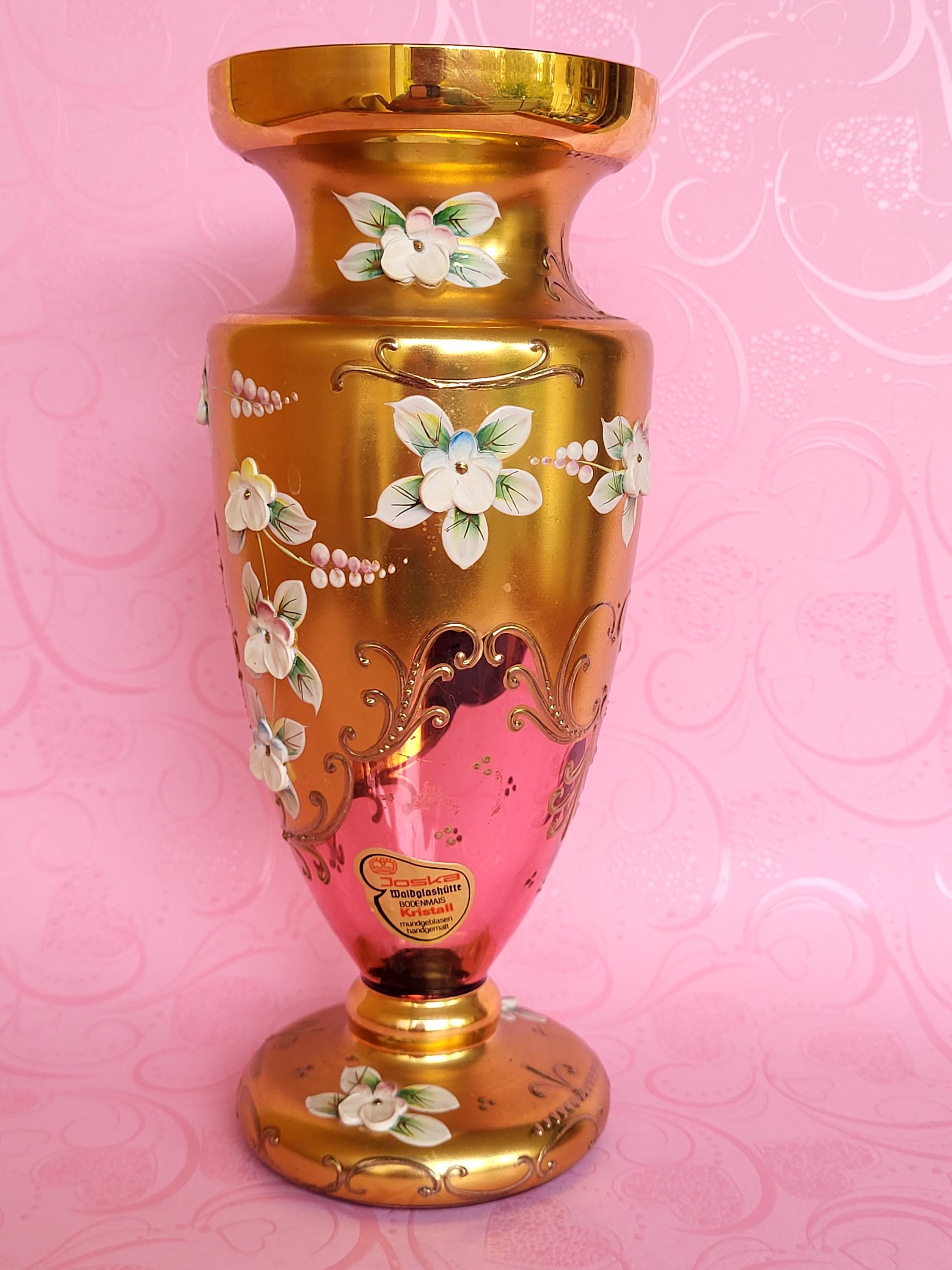 Joska 花瓶 クリスタル エナメルの花 リード クリスタル ガラスの花