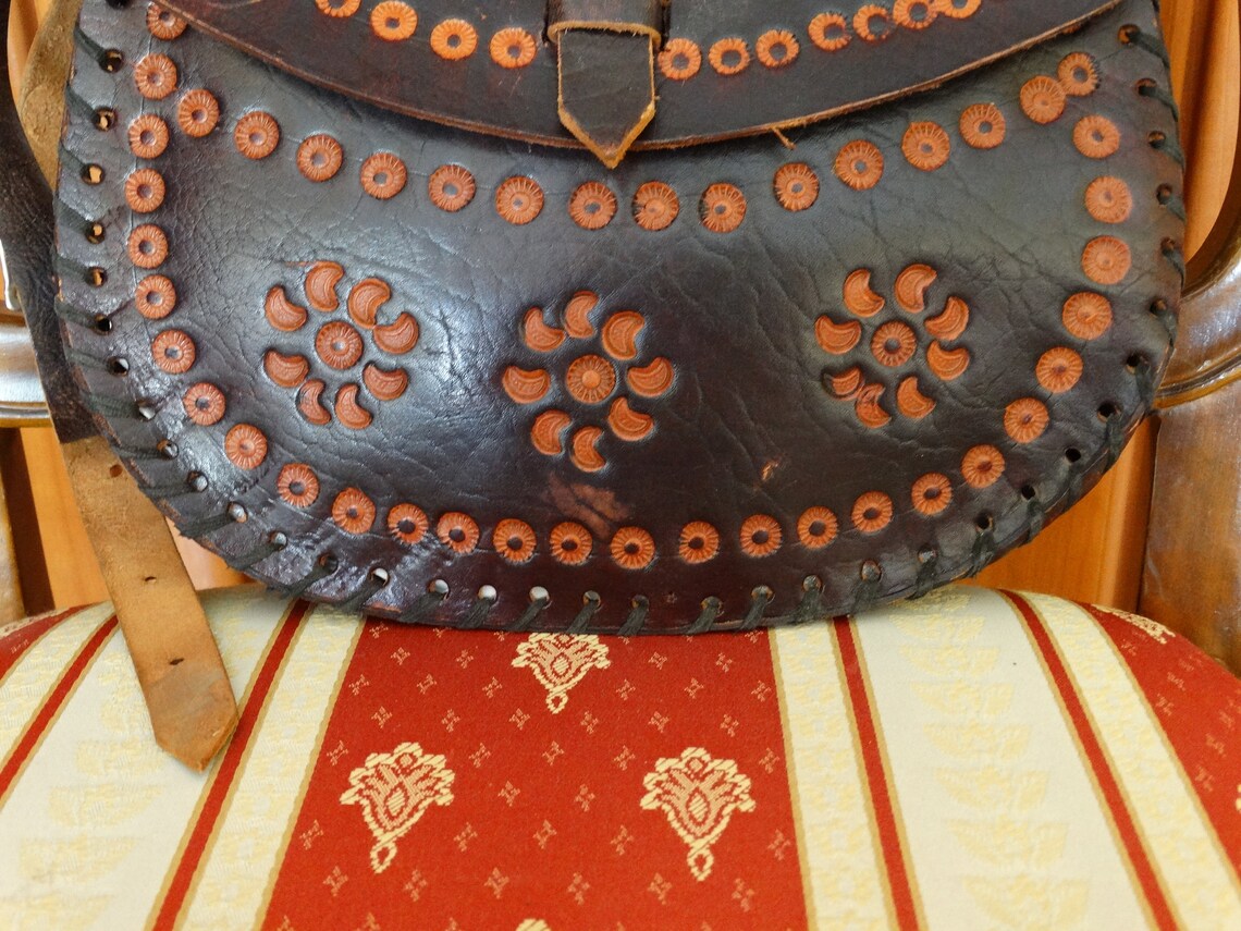 Jahrgang Damen Tasche Echtleder Handbag Braun Schultertasche Handmade Germany, foto 3 di 5