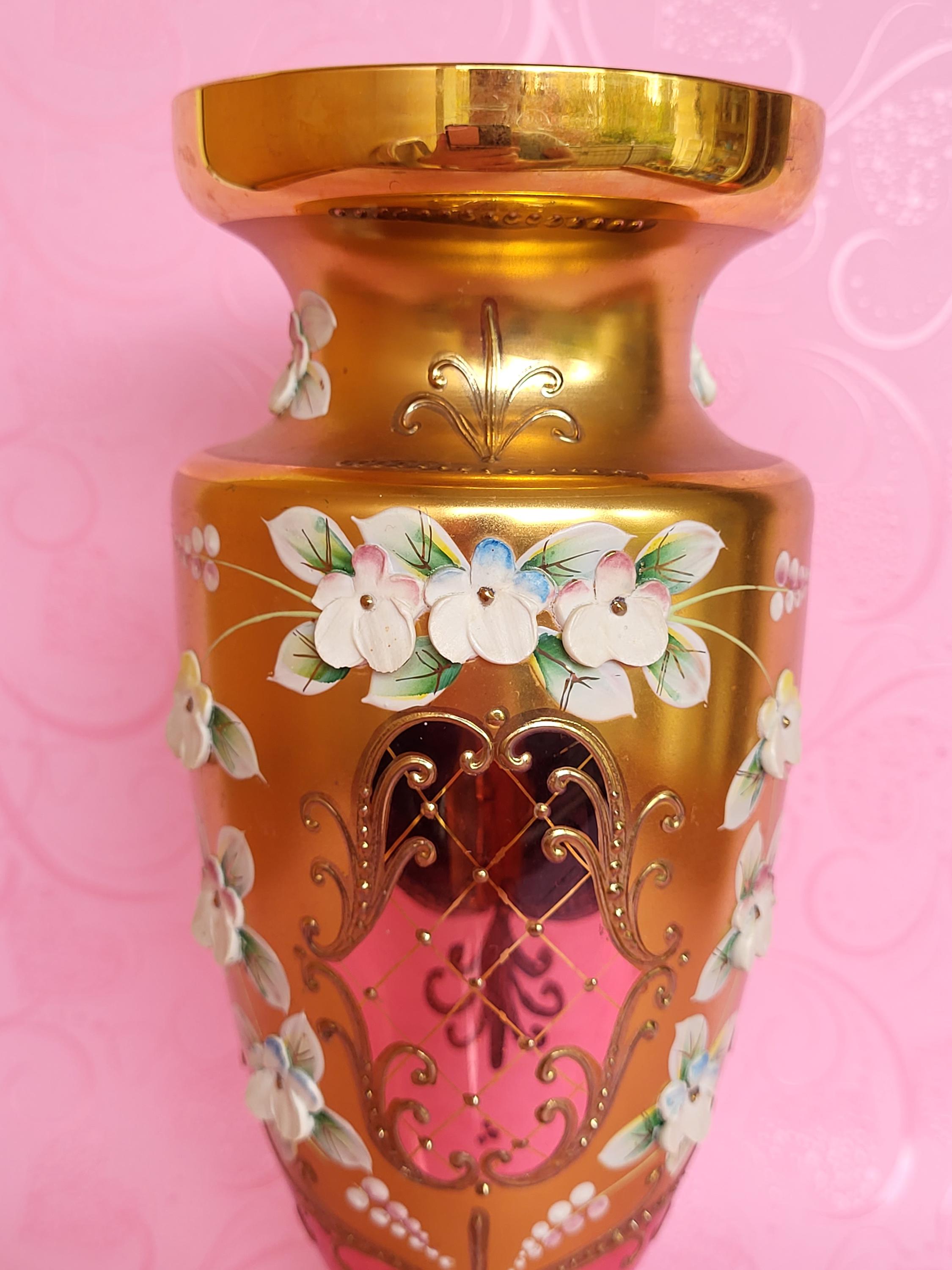 Joska 花瓶 クリスタル エナメルの花 リード クリスタル ガラスの花