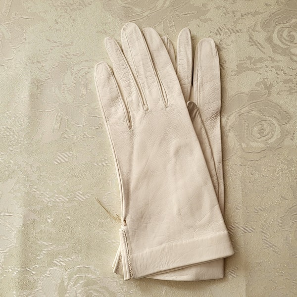 Jahrgang Damen Handschuhe Grösse 8 Echtleder Lederhandschuhe Weiss Farbe Glattleder Hochzeit