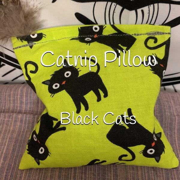 100% Cotton Black Cat Pillow with Organic Catnip ~Handmade Safe Cat Toys, Feather Option, Free Shipping, No poly-fil, Made to Order~