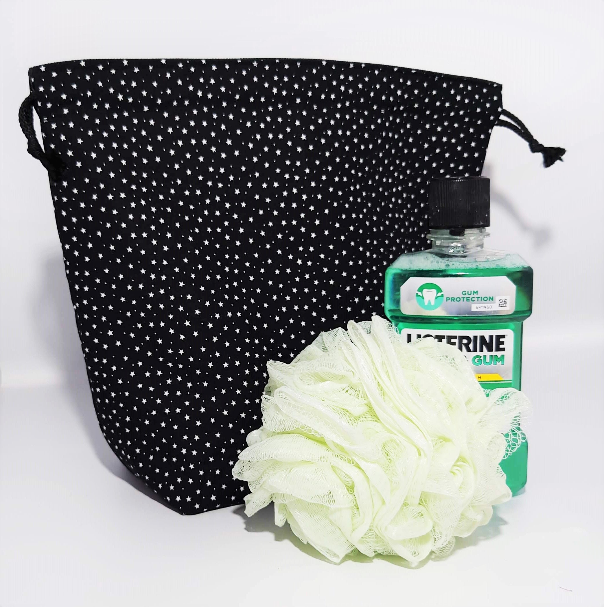 Wash Bag Drawstring Washbag with Waterproof Lining Black Etsy