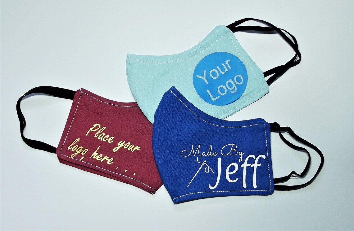 Personalised Fabric Face Mask Business Logo Face Mask Name Etsy