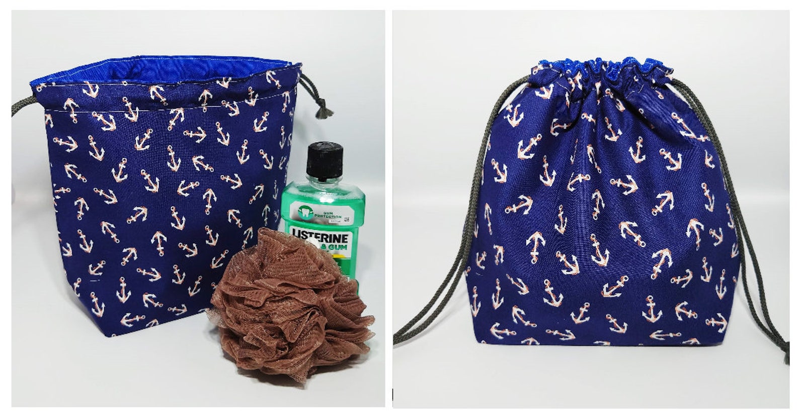 Wash Bag Drawstring Washbag with Waterproof Lining Blue Etsy