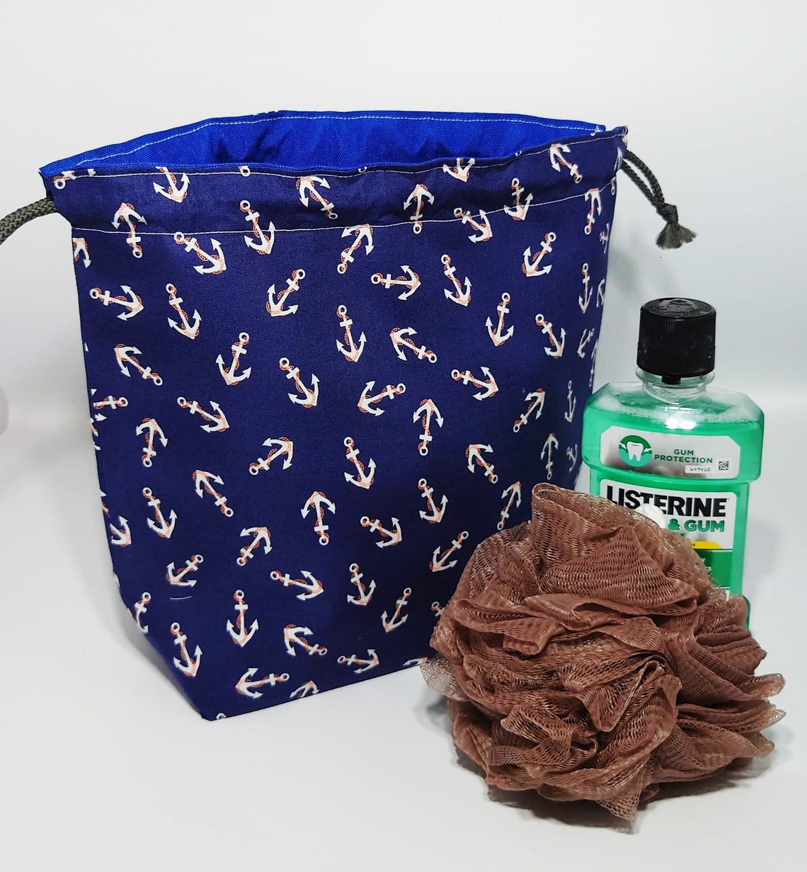 Wash Bag Drawstring Washbag with Waterproof Lining Blue Etsy