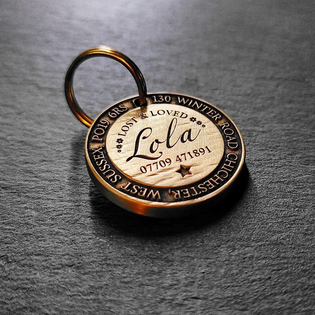Deep Engraved, Solid Brass / Stainless steel Dog / Pet ID Tag