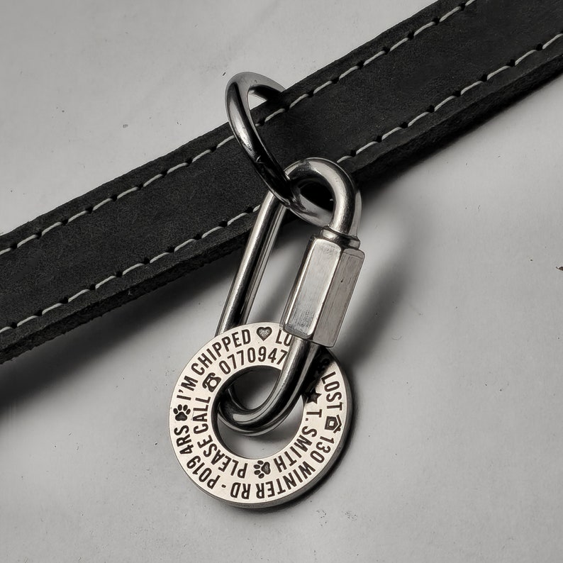 May include: Silver dog tag with engraved text: "I'M CHIPPED  PLEASE CALL 0770947  WINTER RD  PO19 4AS  LOST 130 SMITH"