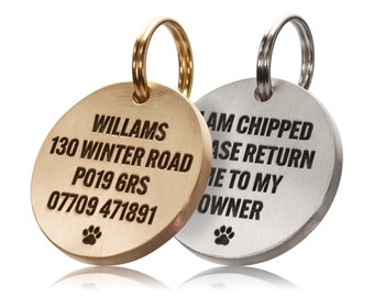 Deep Engraved, Solid Brass / Stainless steel, Circular Dog / Pet ID Tag