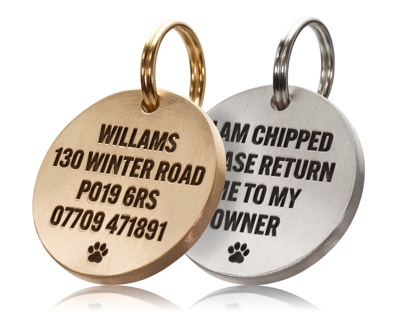 Deep Engraved, Solid Brass / Stainless steel, Circular Dog / Pet ID Tag image 1