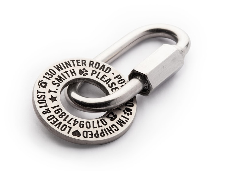 Heavy Duty, Deep Engraved, Stainless Steel Dog / Pet ID Tag with attachable D-Link image 1