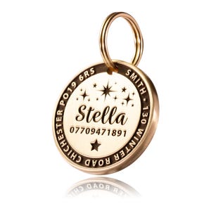 Deep Engraved, Solid Brass / Stainless steel Dog / Pet ID Tag / Star design
