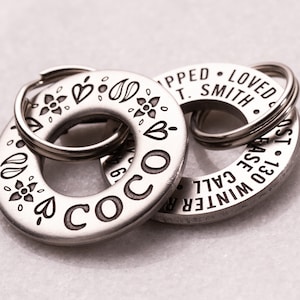 Boho Pattern in Stainless Steel or Brass - Personalised Round Dog / Pet ID Tag
