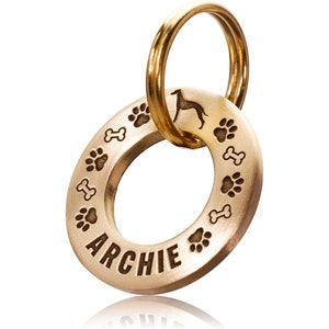 24mm/28mm Solid Brass or Stainless Steel Dog ID Tag, Dog Breed Silhouette & Design Engraving