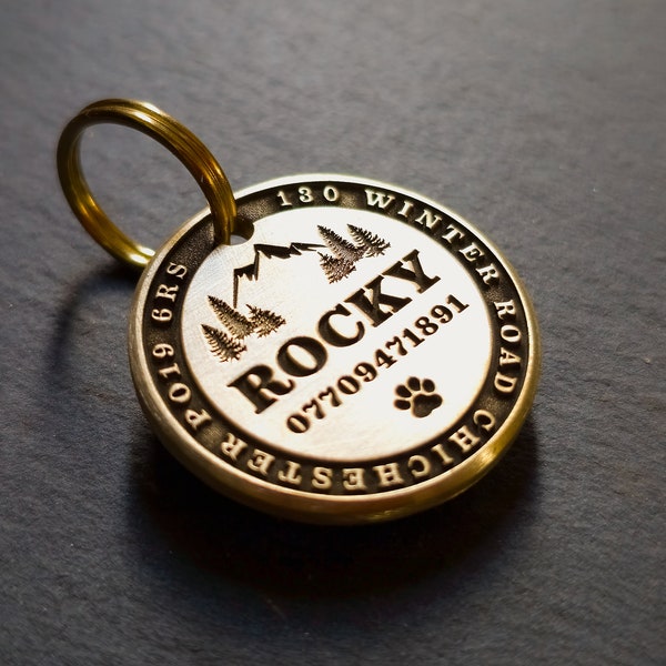 Deep Engraved, Solid Brass / Stainless steel Dog / Pet ID Tag