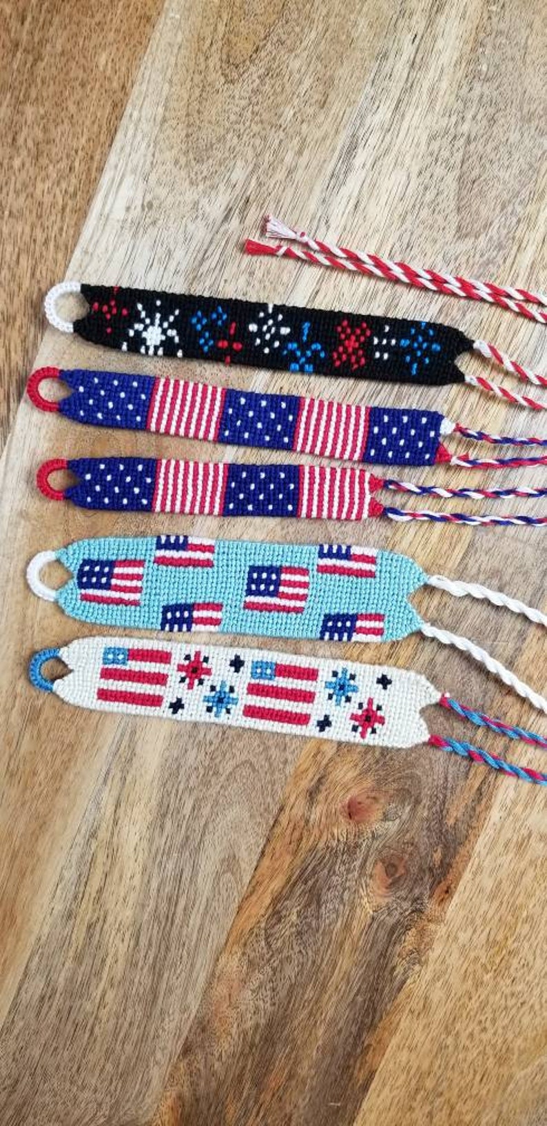 Fourth of July American flag handmade knotted friendship bracelets image 3