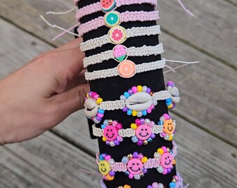 handmade beaded macrame seashell smiley face beach friendship bracelets