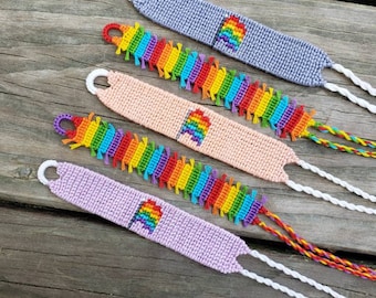 Pride flag and rainbow handmade knotted friendship bracelets