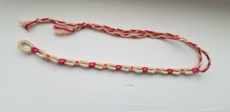 Thin colorful handmade knotted daisy chain friendship bracelets