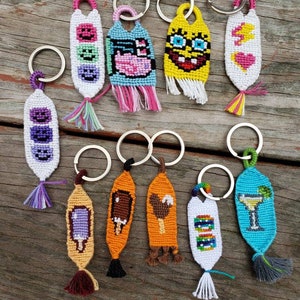 Colorful handmade knotted macrame woven keychains