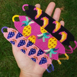 colorful fruit pineapple grape banana knotted friendship bracelet stack